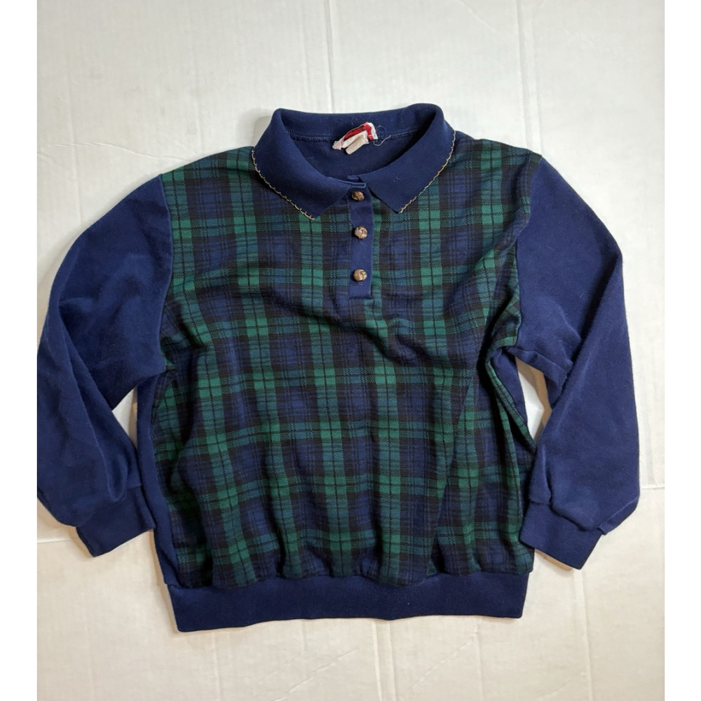 VTG American Collection Cricket Plaid Cape Cod Granny Tartan Knit Top Med/Lg